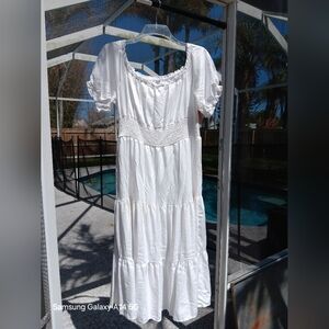 Summery White Prairie Maxi Dress 3XL Tiered Skirt Ruffled Collar